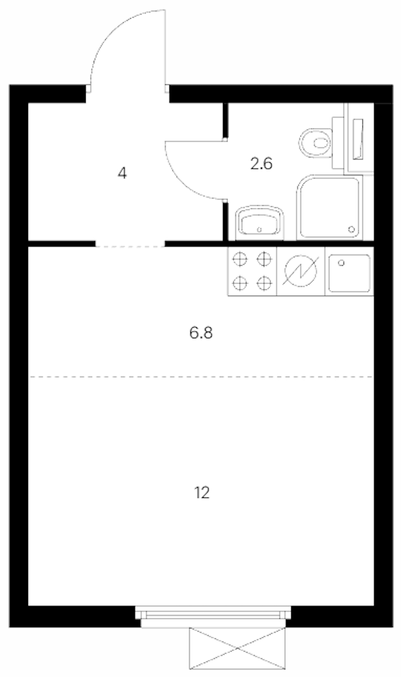 Квартира студия 25.4 м², 10/14 эт., ЖК «Витебский парк»